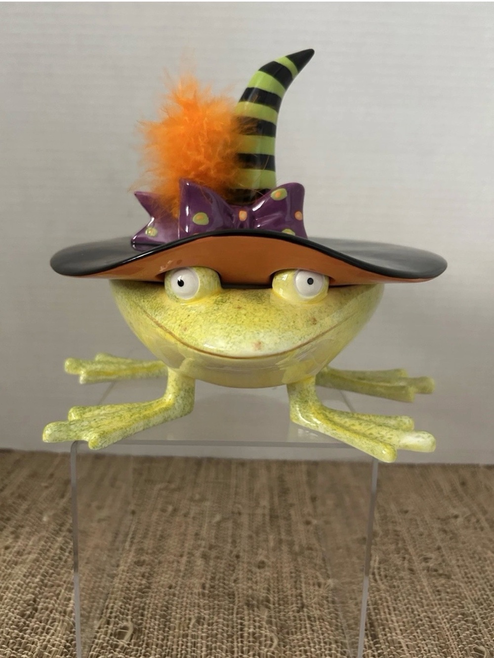 Dept 56 Krinkles Patience Brewster Halloween Frog Candy Dish Witch Hat. Rare
